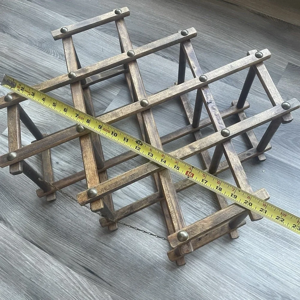 Vintage Wooden Folding Accordion Style‎ Wine 8 Bottle Rack MCM Cottagecore